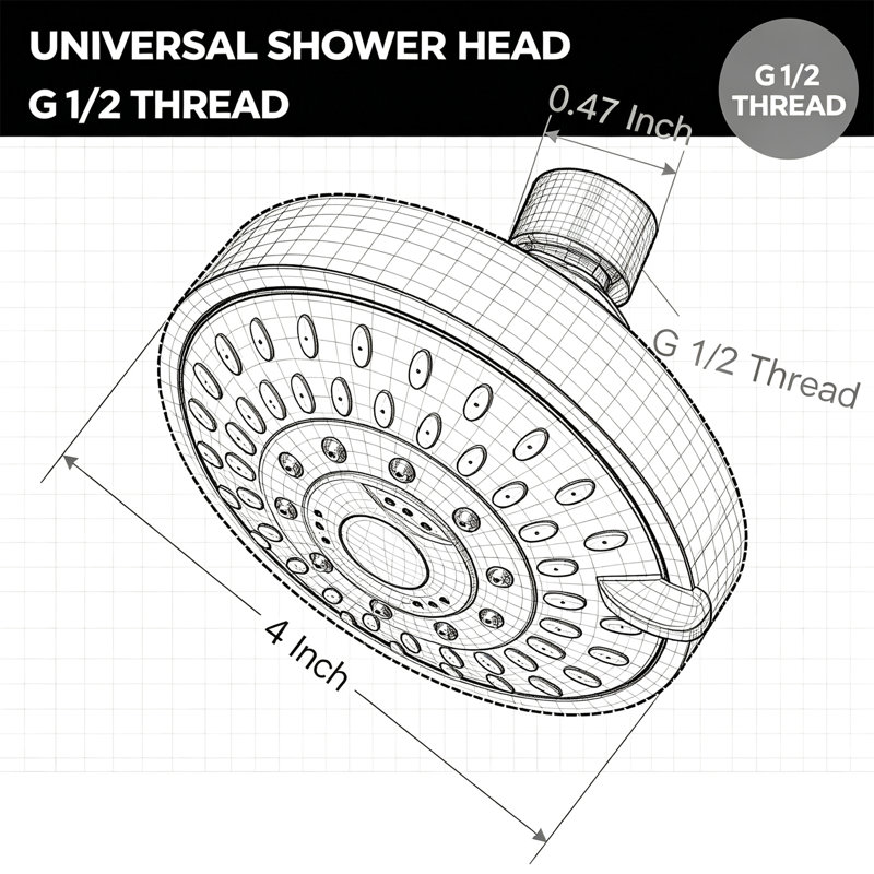 Pommeau de douche haute pression – Pommeau de douche fixe à 5 jets, débit élevé recommandé (10 cm), Doré
