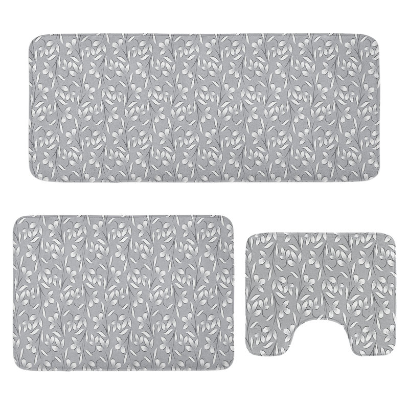  Ensemble de tapis de salle de bain gris 3 pièces en U et tapis rectangulaires gris blanc