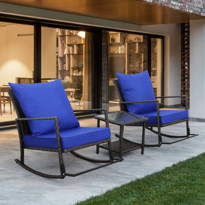 Timberlane Outdoor Chairs Bistro Set Patio Rocking Chair Side Table 3 Pieces with Tempered Glass Coffee Table
