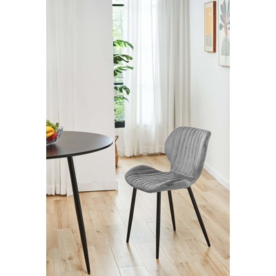 Leonardville 47cm H Tufted Velvet Upholstered Upholstered Back Side Chair in Gray