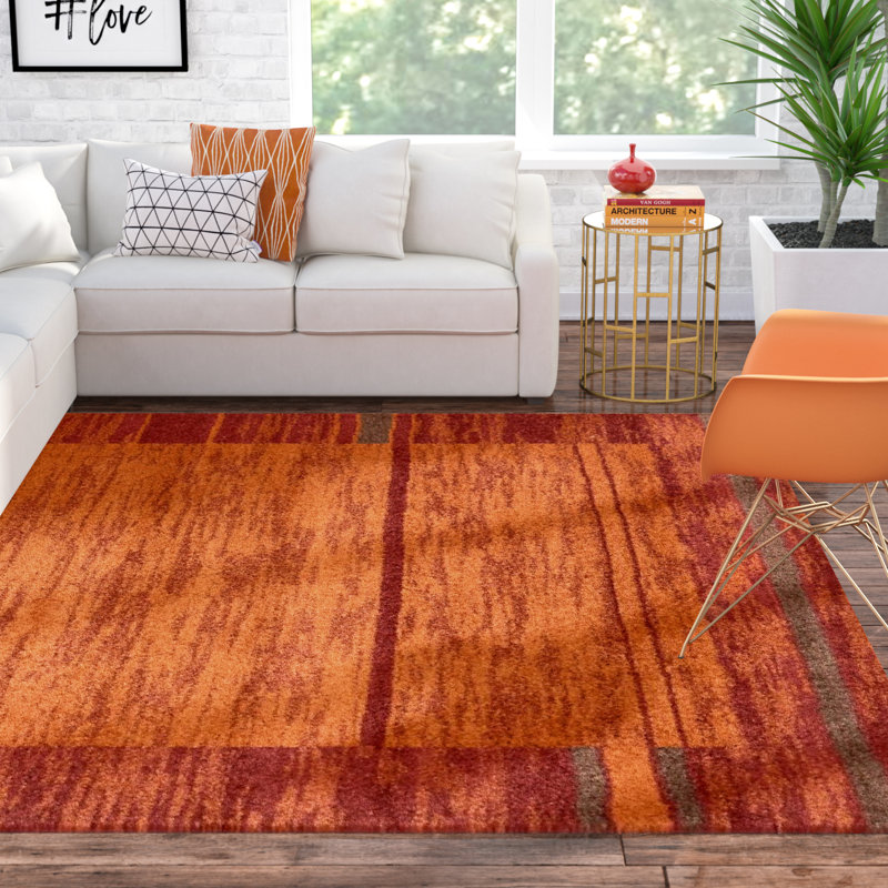 Tapis rouge brique / vert sauge / orange Alair, Rectangle 6 pi 1 po x 9 pi