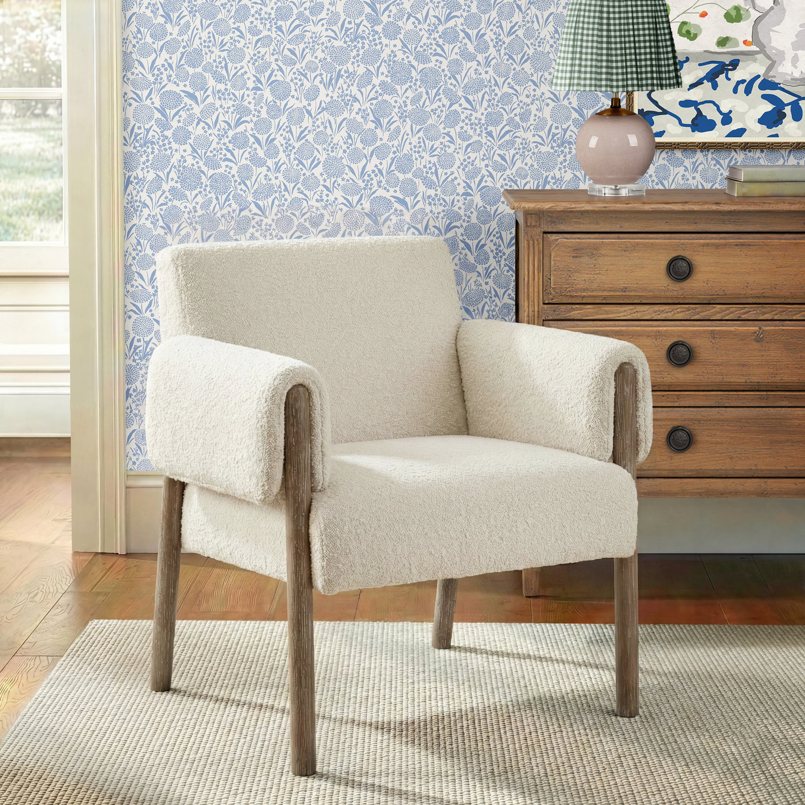 Decollete Armchair, Cream Cotton Twill, Brown
