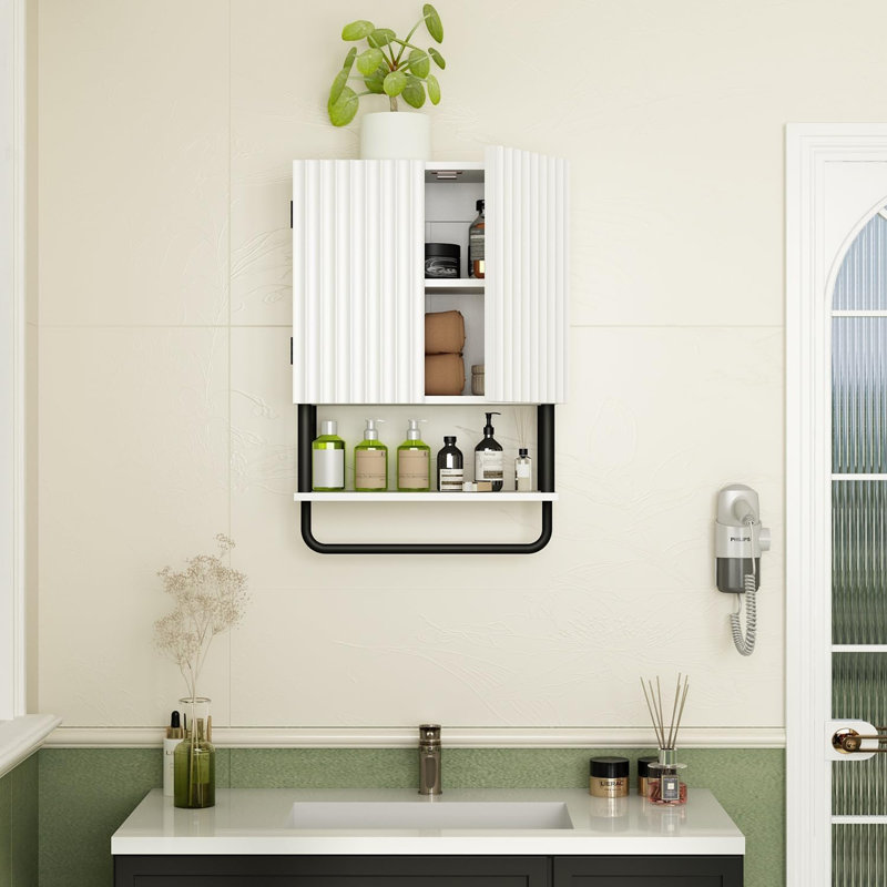 Over The Toilet Storage Cabinet with Adjustable Shelf and Towel Bar, White
