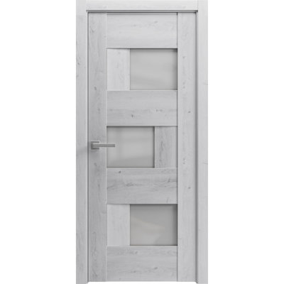 Porte de garage prémontée française en verre dépoli, modèle 6933, blanc nordique, panneau simple, cadre et poignées inclus, idéale pour salle de bain ou chambre à coucher. Porte robuste de 91,4 cm x 203,2 cm (36 po x 80 po).