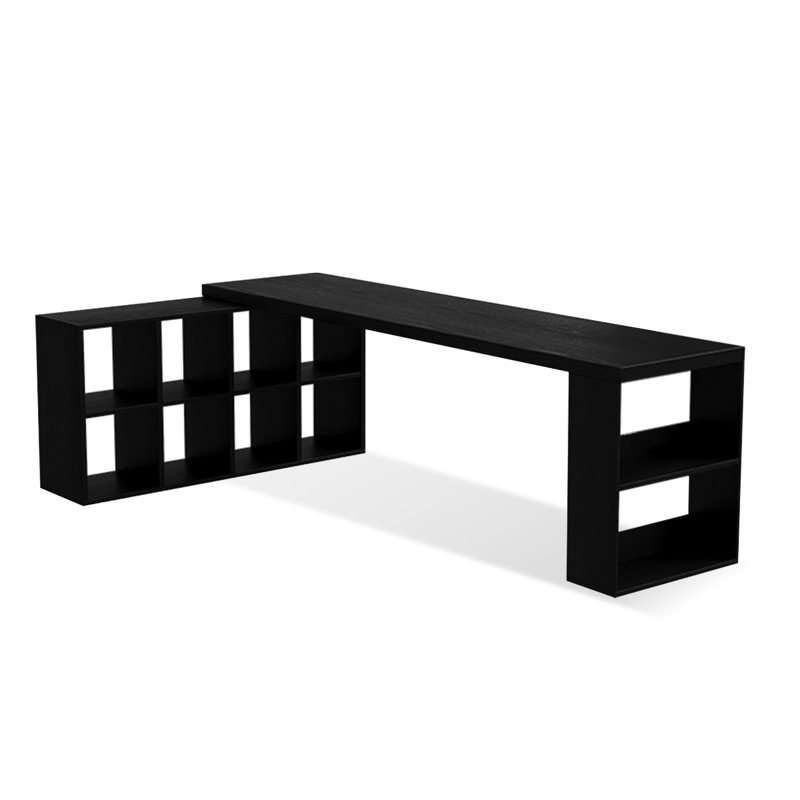 Bureau rectangulaire en bois massif noir, Retour à gauche, H 29,53 po x l 86,61 po x P 23,62 po