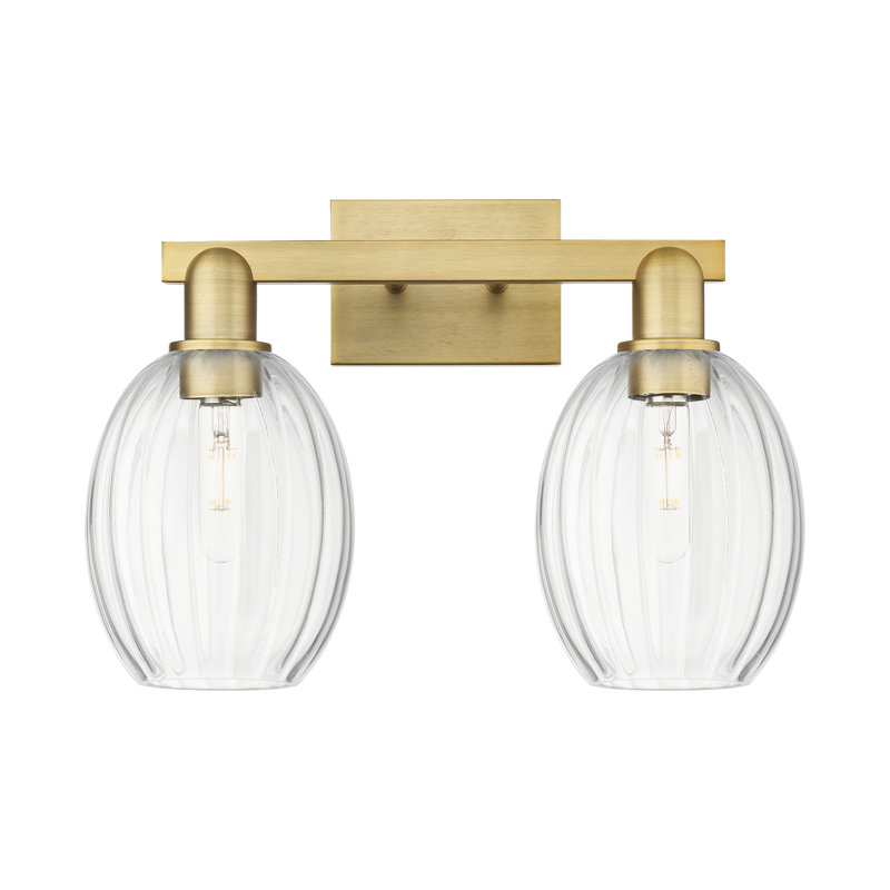 Eldon - Luminaire de salle de bain à abat-jour cloche 16 po 2 lumières, Laiton brossé, Transparent