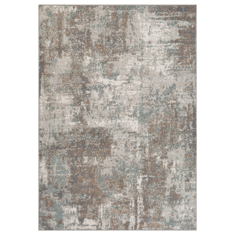 Tapis taupe / bleu mer Nemohan, Rectangle 1 pi 10 po x 2 pi 11 po