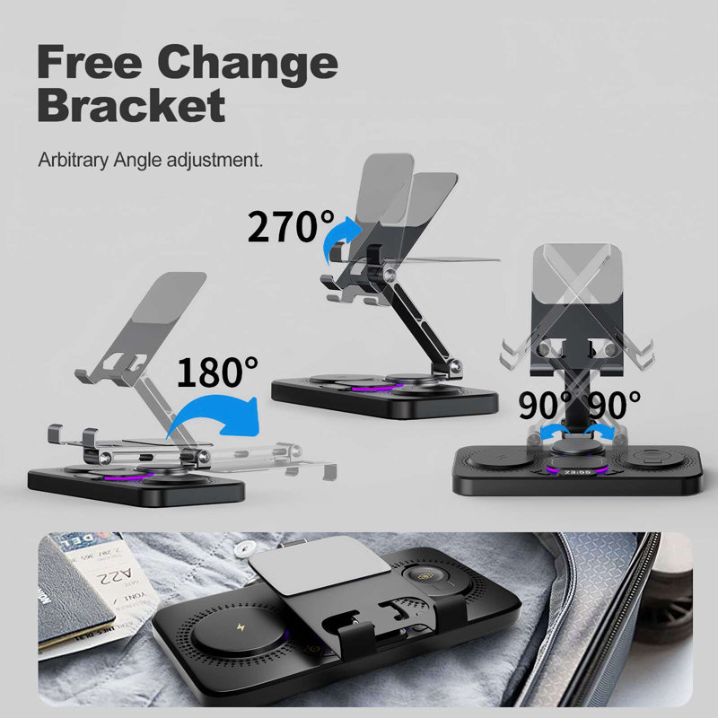  Foldable Magnetic Wireless Charger for iPhone Airpods iWatch, Portable 3 in 1 Charging Station For Apple Multiple Devices - Travel Charging Pad Dock Compatible with Apple 12 and above series