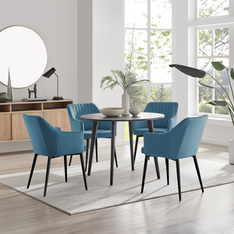 Betsab 4 - Person Dining Set, Black, Walnut/Black