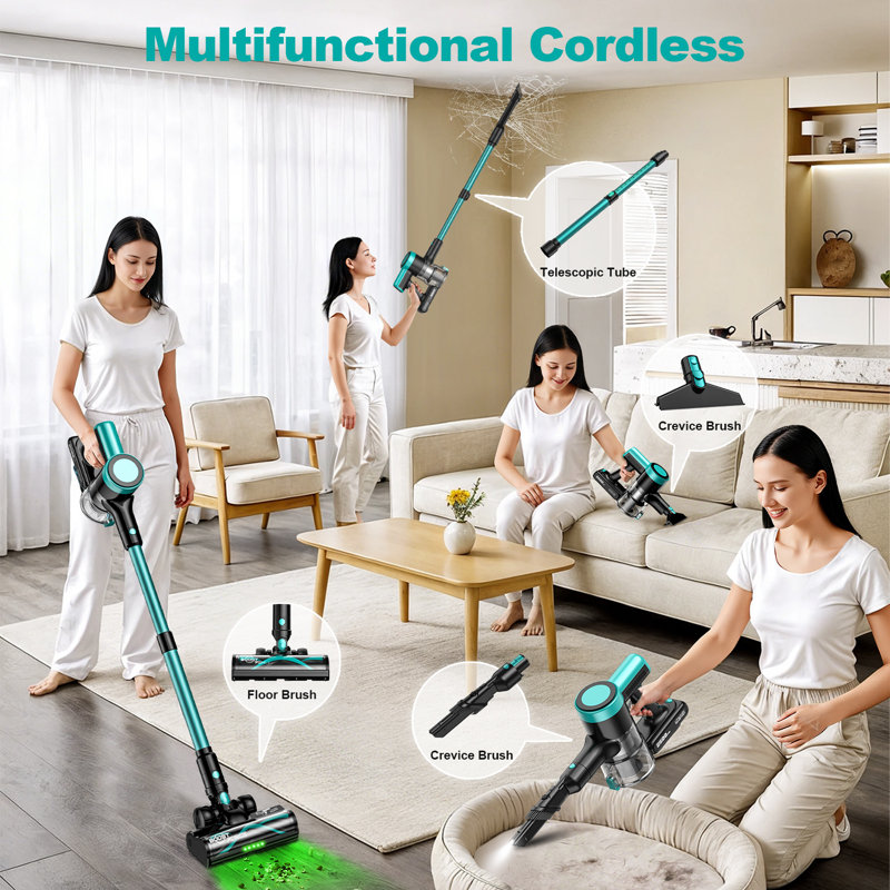 Cordless Vacuum Cleaner,58Kpa/10-in-1 Stick Vacuum with 29-inch Hose and LED Lighting Brush,55Mins Runtime Vacuum Cleaner for Home,Self-Standing Vacuum with Anti-Tangle Brush for Pet Hair/Carpet/Floor