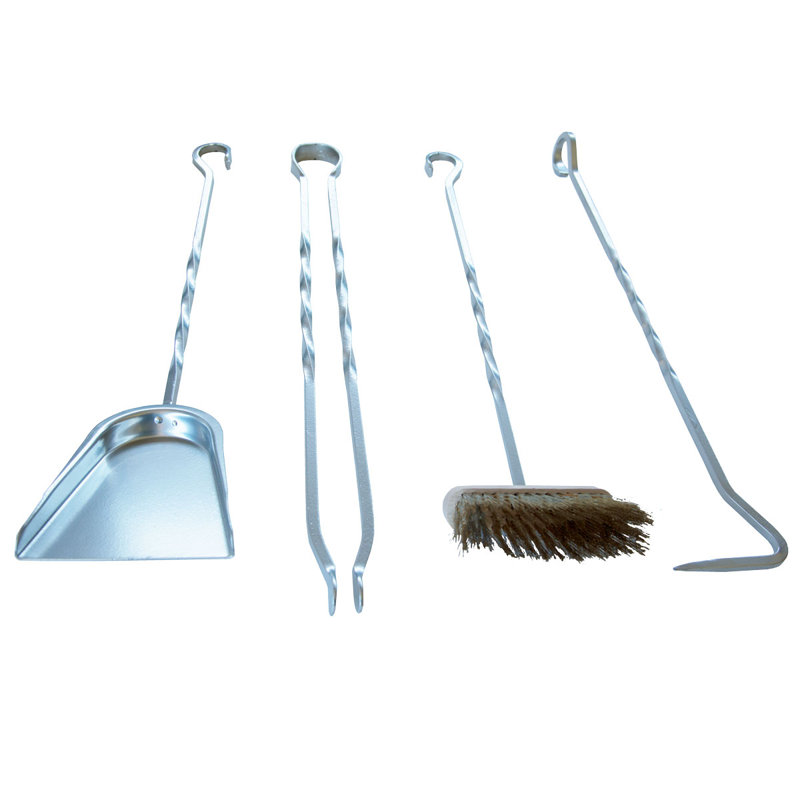 Burnsdale Iron Fireplace Tool Set, Chrome
