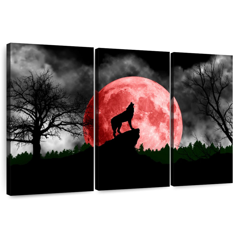 Loup et lune, H 20 po x l 33 po