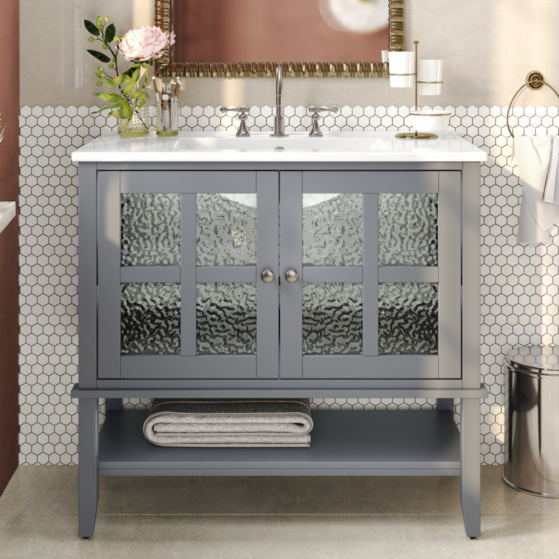 Élégant meuble-lavabo de 36 pouces avec lavabo en céramique durable et rangement spacieux, parfait pour les salles de bain modernes