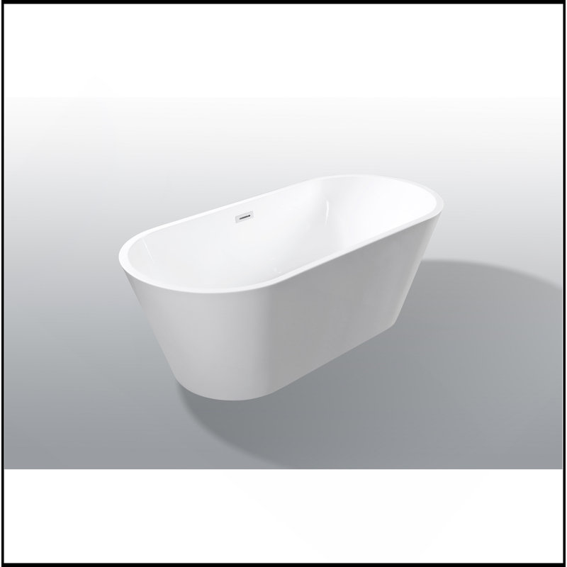55 Inch Acrylic Freestanding Bathtub With Ergonomic Design And Chrome Drain, Cupc Certified For Safety And Comfort