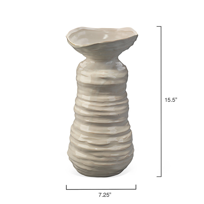 Marine Handmade Ceramic Table Vase, Pearl Cream, 12" H x 5.5" W x 5.5" D