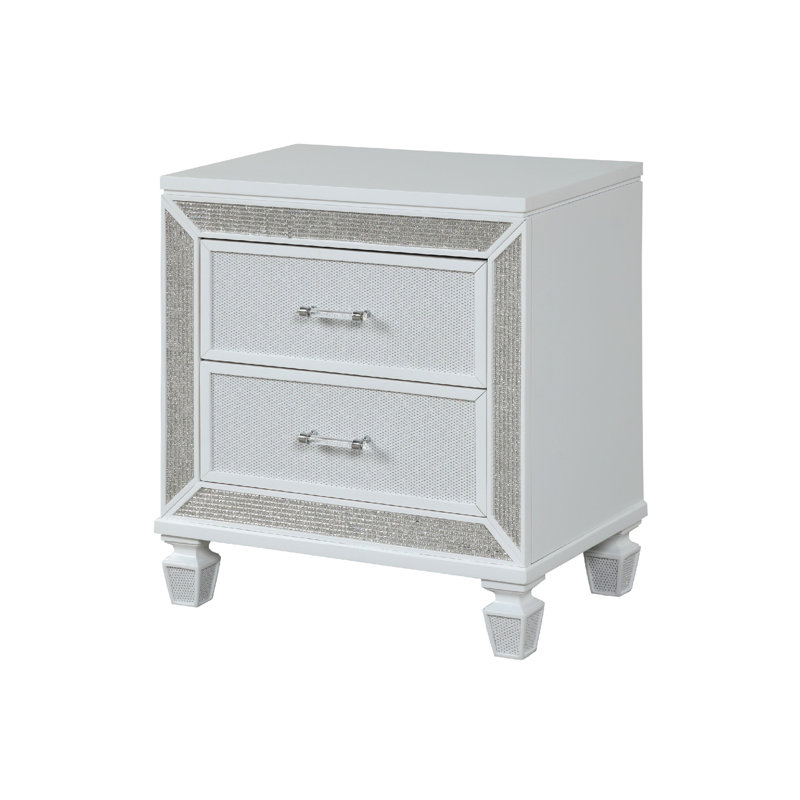 Table de chevet contemporaine 2 en blanc pour une chambre à coucher fonctionnelle et élégante en bois moderne avec tiroirs spacieux