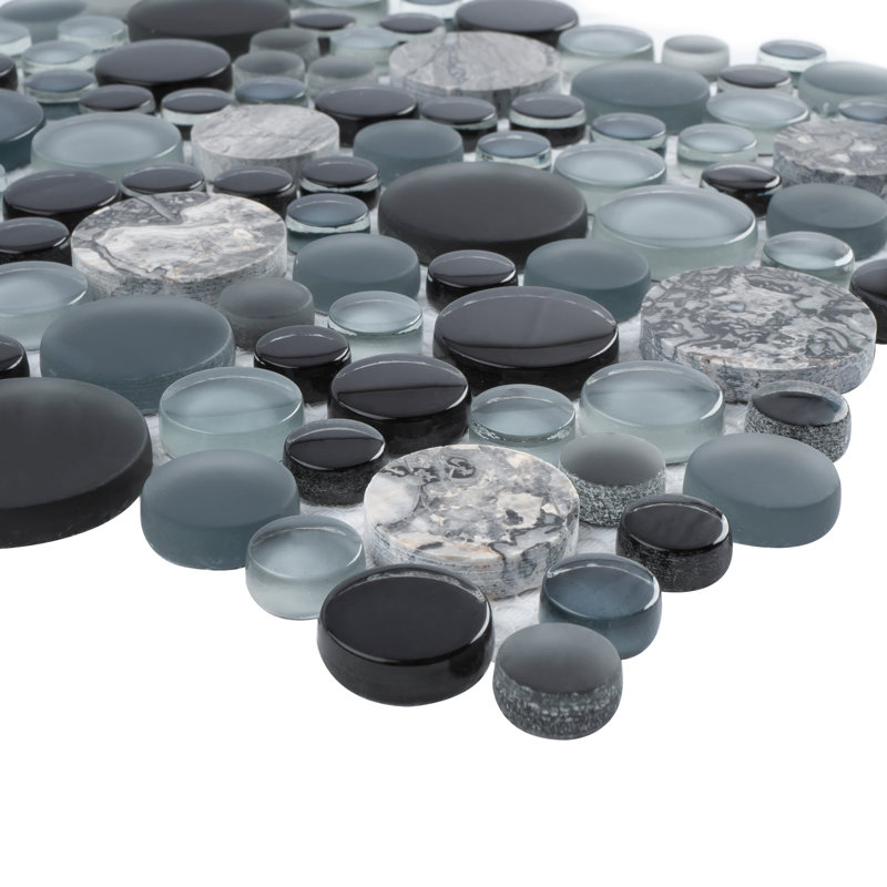 10.5" x 10.5" Bubble Art Random Marble Look Mosaic Wall Tile, Gray