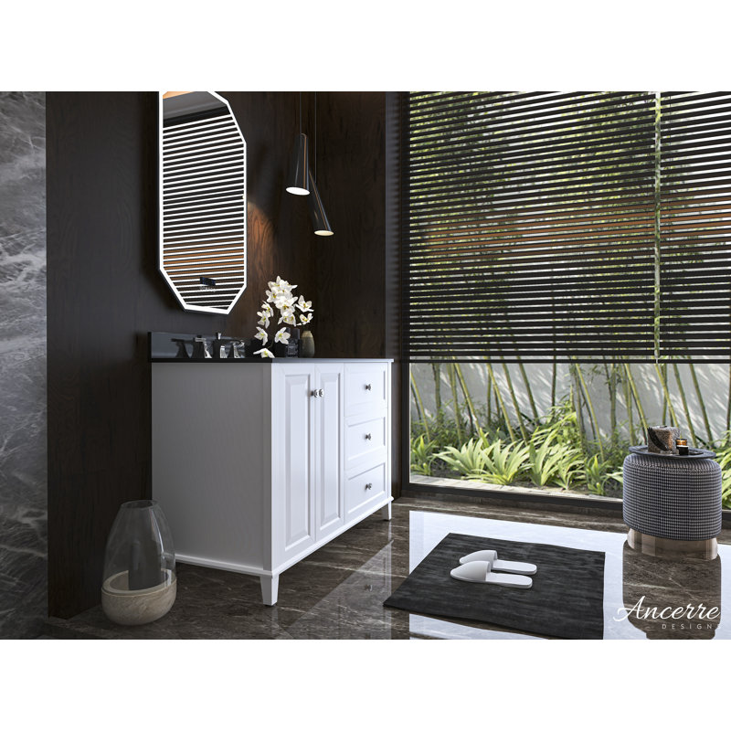 Hannah 48'' W Single Vanity, Black, White/Brushed Gold, Left