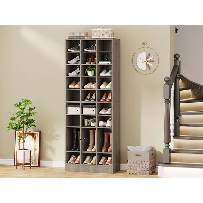 10-Tier Wooden Tresa Cabinet With 30 Cubbies For High-Capacity, Space-Saving Organization., Gray