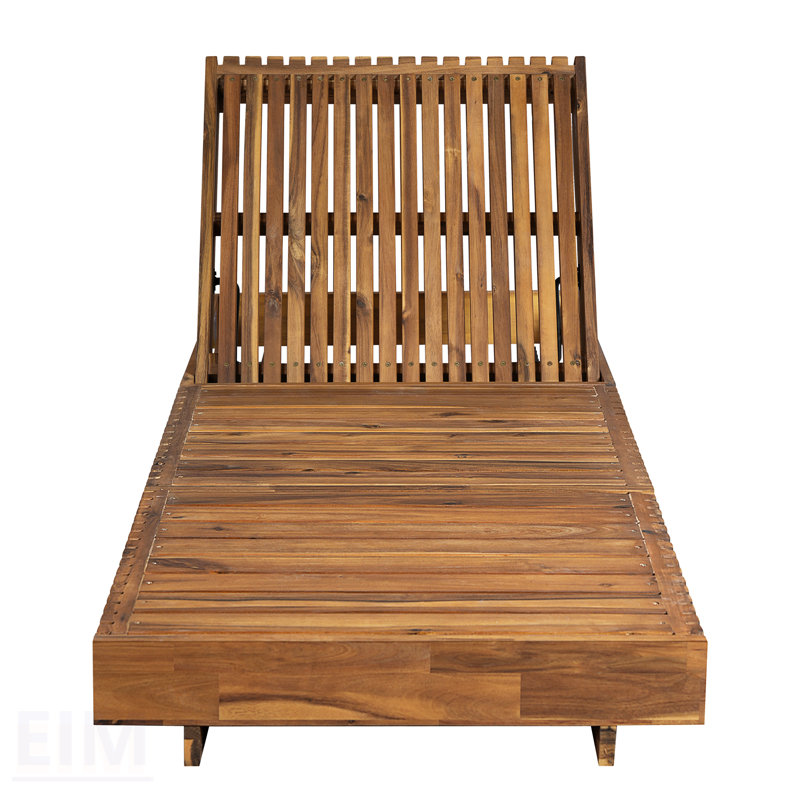 Chaise longue d'extérieur avec dossier réglable à 6 positions, bois d'acacia massif, finition teck, durable et confortable