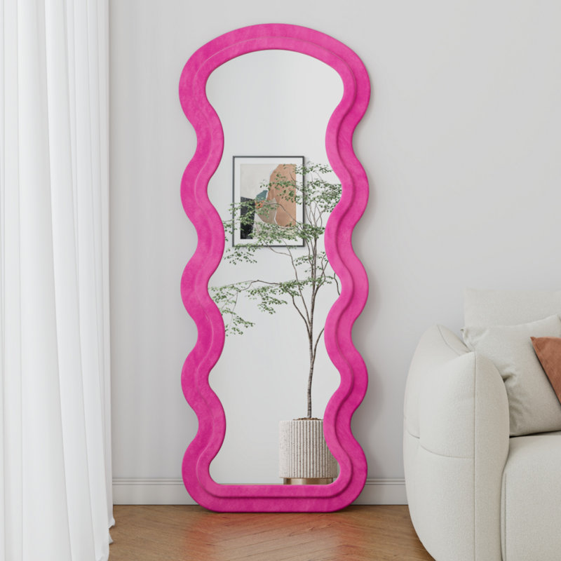 Miroir pleine longueur rose avec pieds de soutien, Rouge