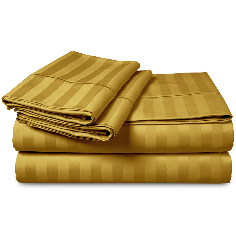 Microfibre 250 Thread Count Reversible Stripe Duvet Cover set for rooms, Ochre, Double - 2 Standard Pillowcases