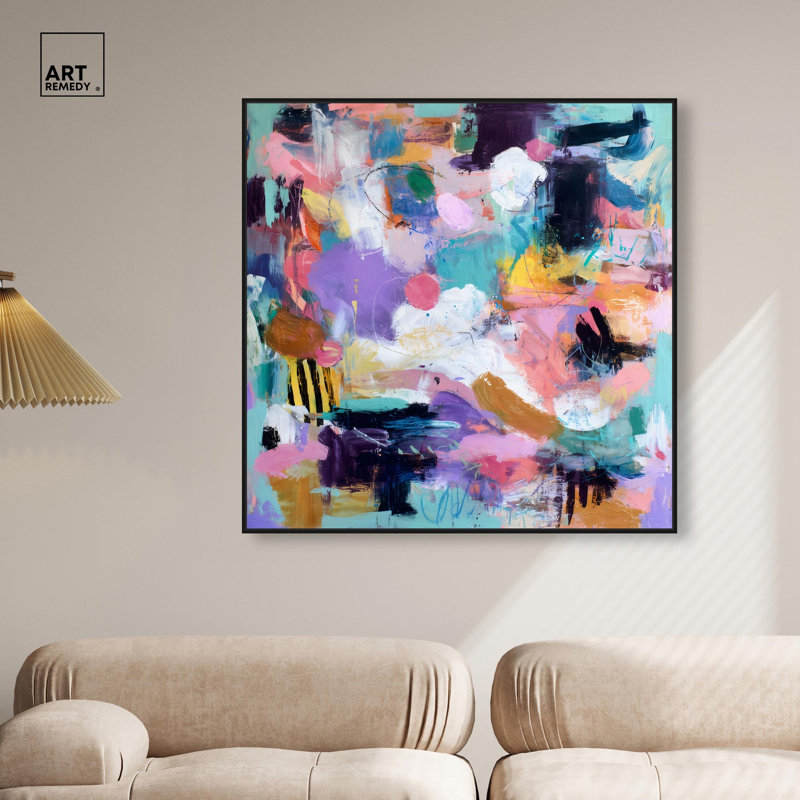 Décoration murale rose tourbillon chromatique I par Art Remedy, cadre noir, 40 x 40, H 41 po x l 41 po, Structure noire