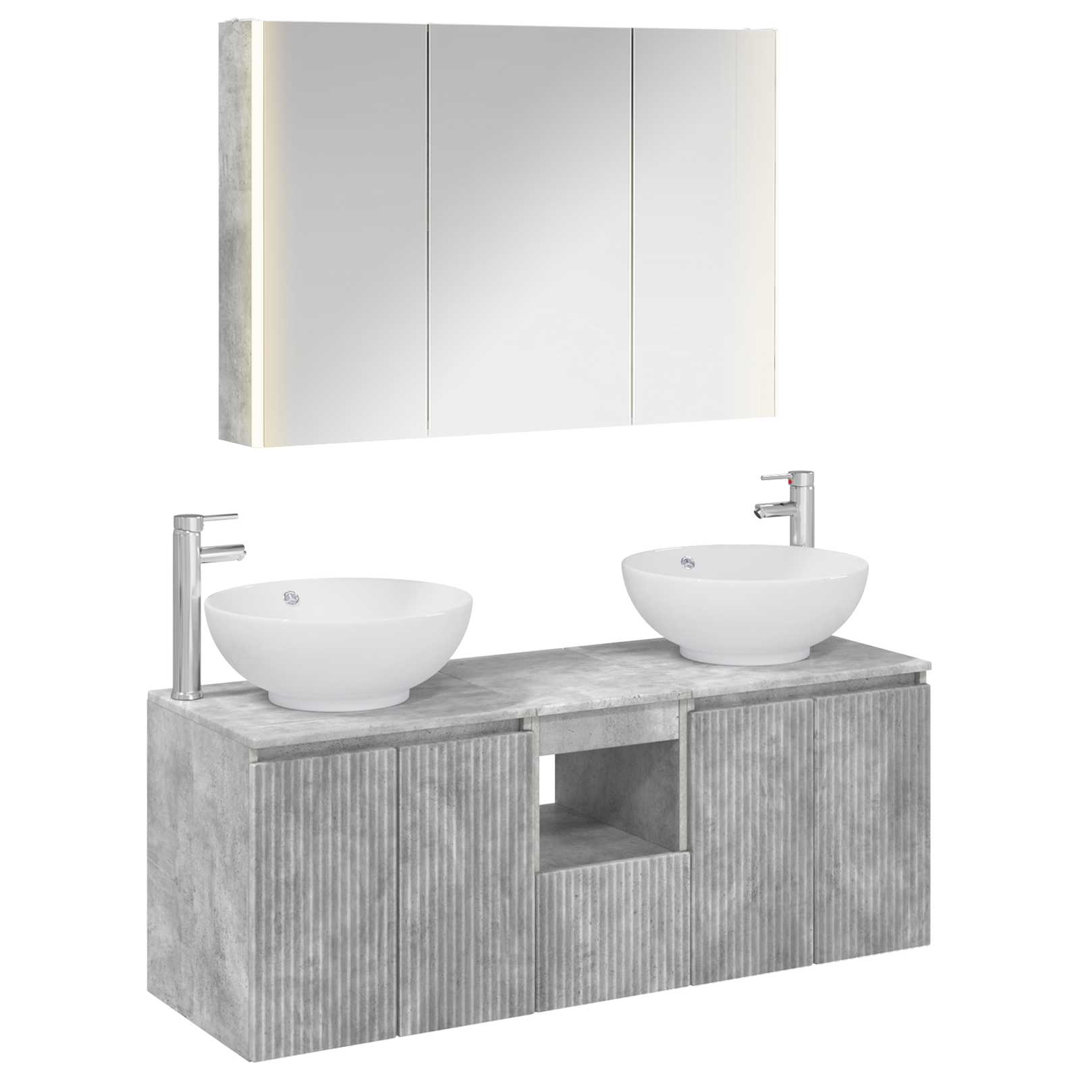 vidaXL Bathroom Cabinet Set with Mirror Lights 4 pcs Engineered Wood Furniture