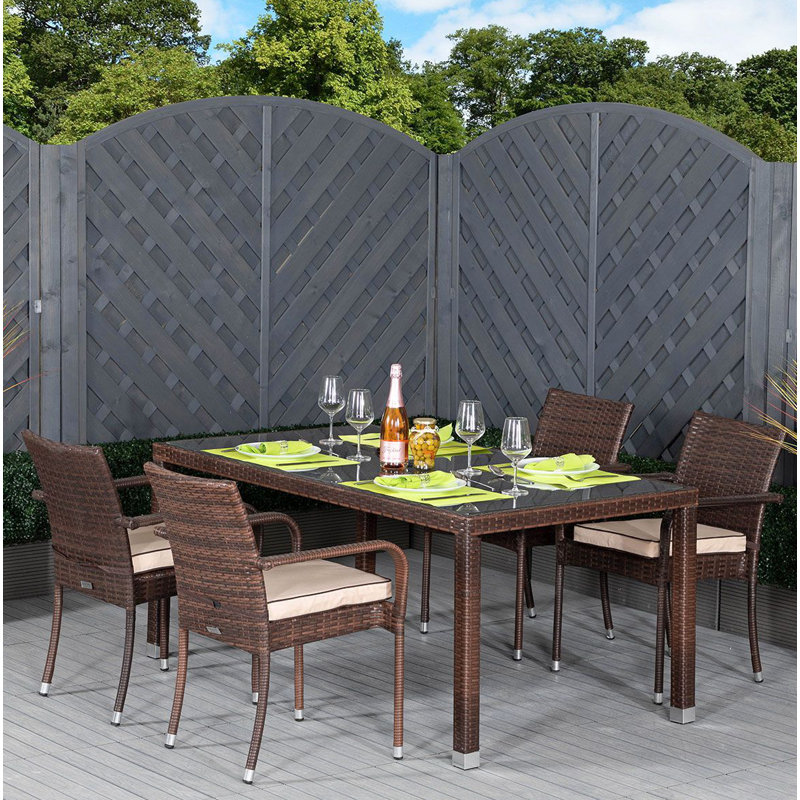 Fisher 4 - Person Rectangular Patio Dining Set with Cushions included, Chocolate/Coffee Cream