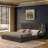 King Size Chenille Upholstered Bed Frame With Integrated Bedside Table And Adjustable Lamp-1906861178-1906861181