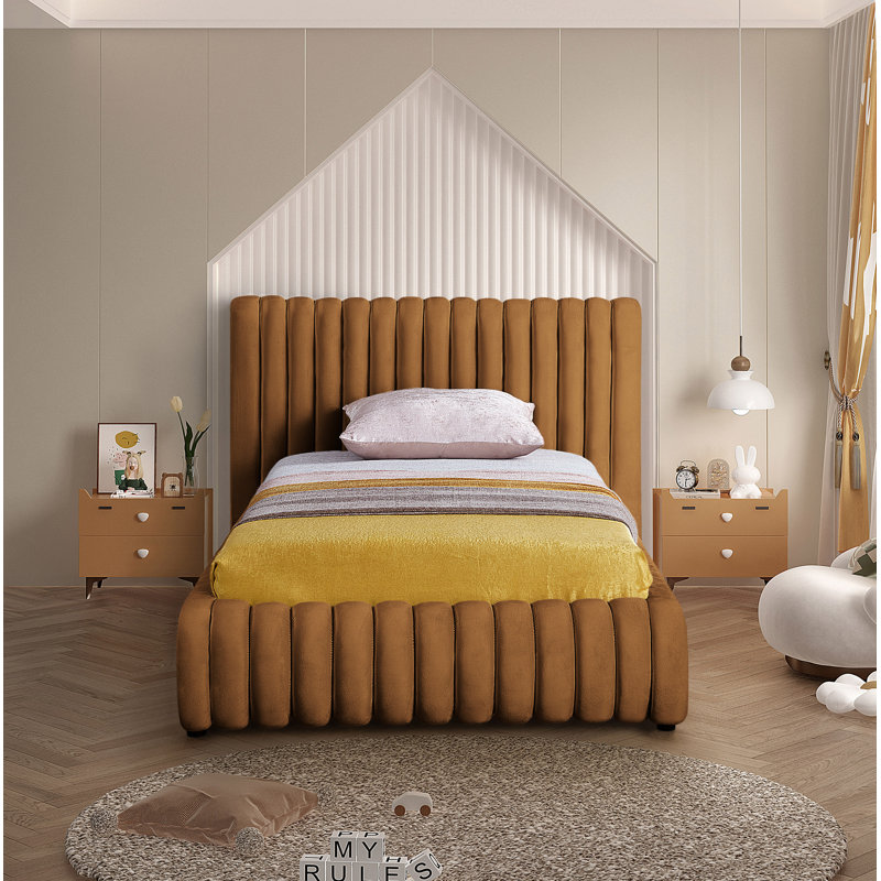 Nico Tufted Panel Bed, Twin, Saddle Velvet