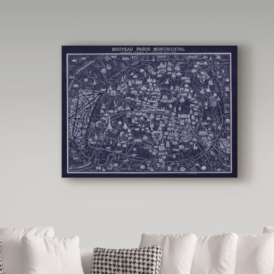 « 1920 map of paris », affiche rétro sur toile tendue