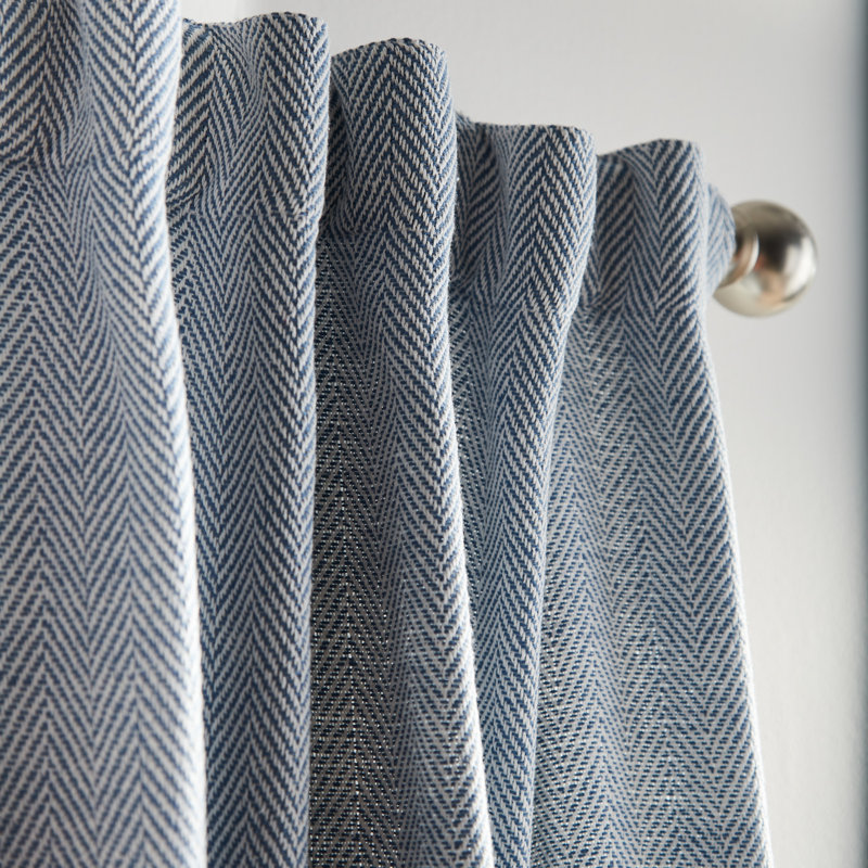 Herringbone Backtab Light Filtering Dusty Indigo Curtain Panel Pair (Set of 2)