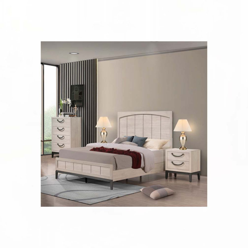 Lit contemporain avec tête de lit en bois