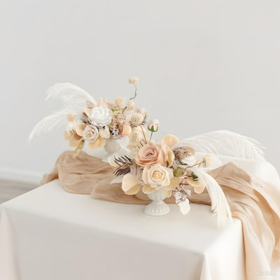 2 pièces fleurs de centre de table de mariage rose, décor de mariage de fleurs artificielles pour la réception de table, bureau de table, manteau de cheminée, allée, fausses fleurs, décorations de mariage pour la Saint-Valentin (sans vase)