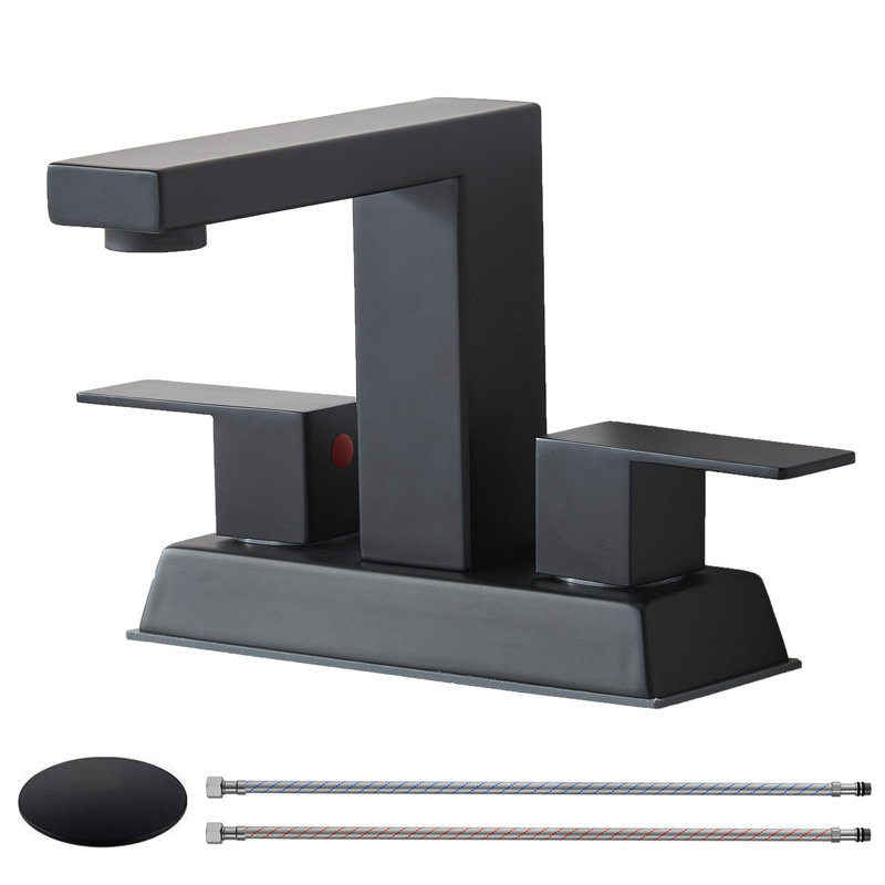 Robinet de salle de bain central noir à 2 poignées, robinet de meuble-lavabo moderne noir mat 4 po pour lavabo 3 trous