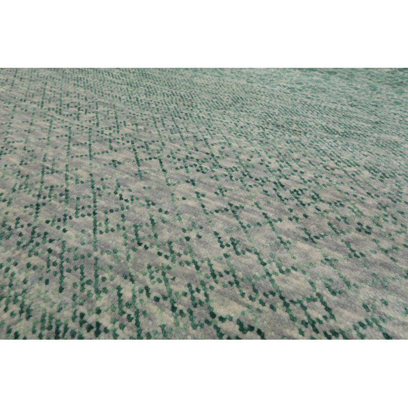 Tapis oriental vert / beige / gris en laine noué à la main 9 po x 12 po