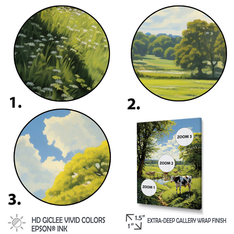 «Cow Pastoral Harmony II», reproduction d'art sur toile, Cadre photo blanc, H 44 po x l 34 po x P 1,5 po