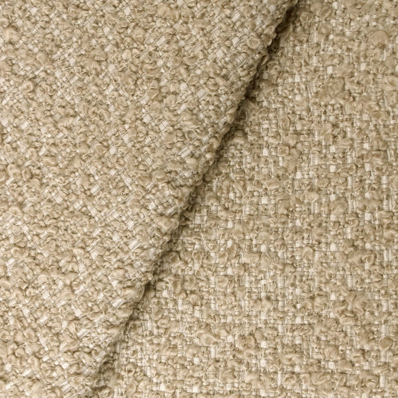 Lit plateforme tapissier à oreilles Hanson, Double, Bouclé chamois classique
