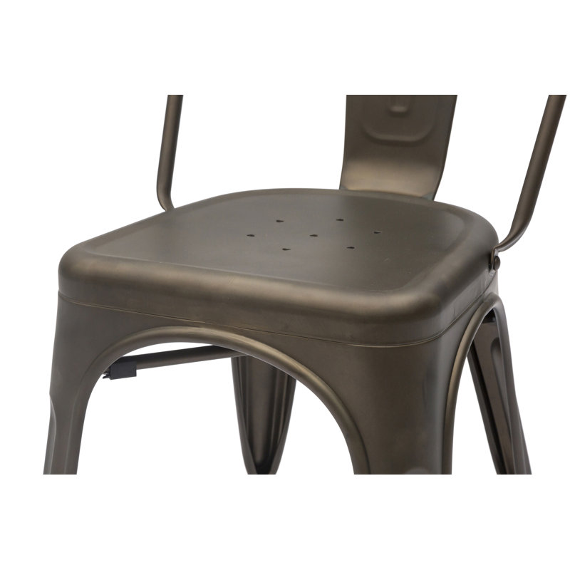 Bourdeau 43cm H Metal Slat Back Stacking Side Chair, Dark Grey