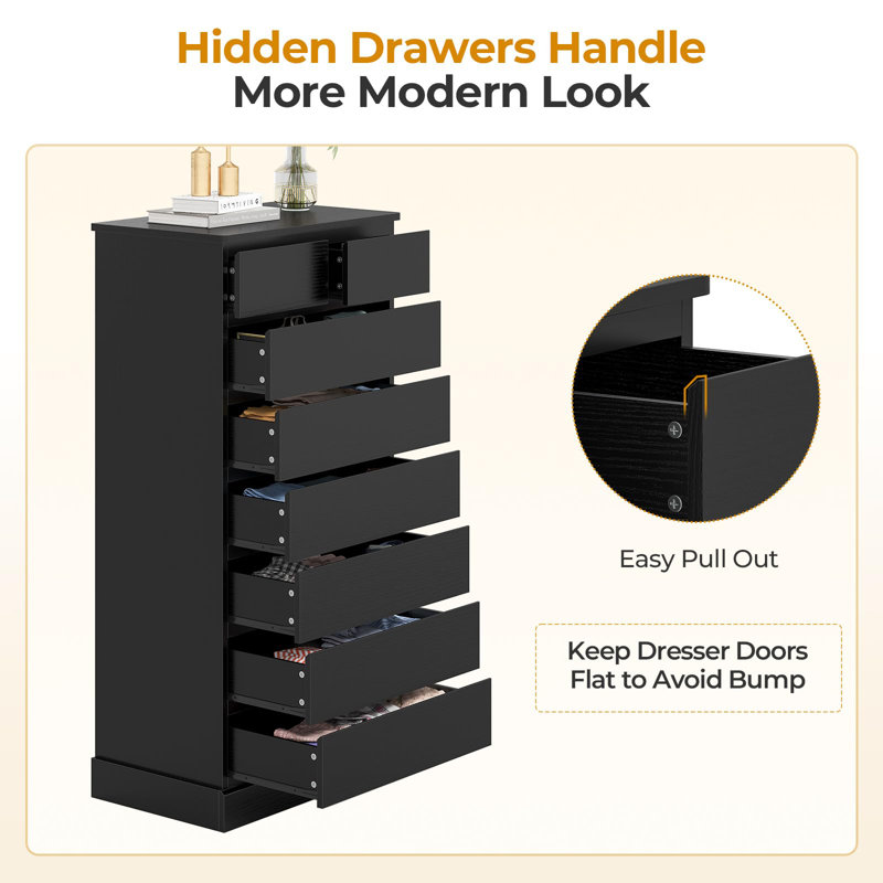 Bedroom Tall Dresser With 8 Drawers, 59.6 Inch Tall Dresser And Chest Of Drawers, Modern Wooden Closet Organizer And Storage, Large Vertical Dresser