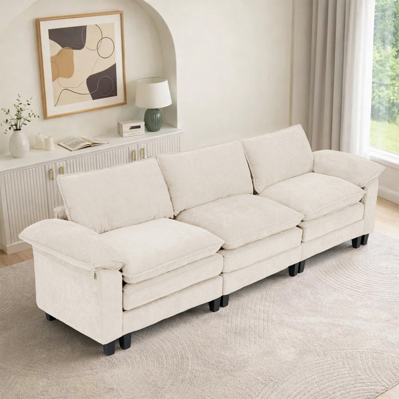 Canapé modulaire rembourré 3 pièces 3 pièces, H 37,4 po x l 113 po x P 27,5 po, 3, Tissu beige