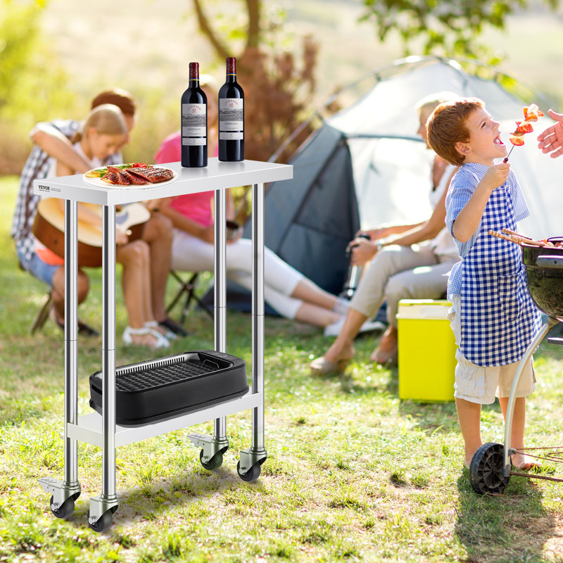 Silver Stainless Steel Adjustable Height Kitchen Cart