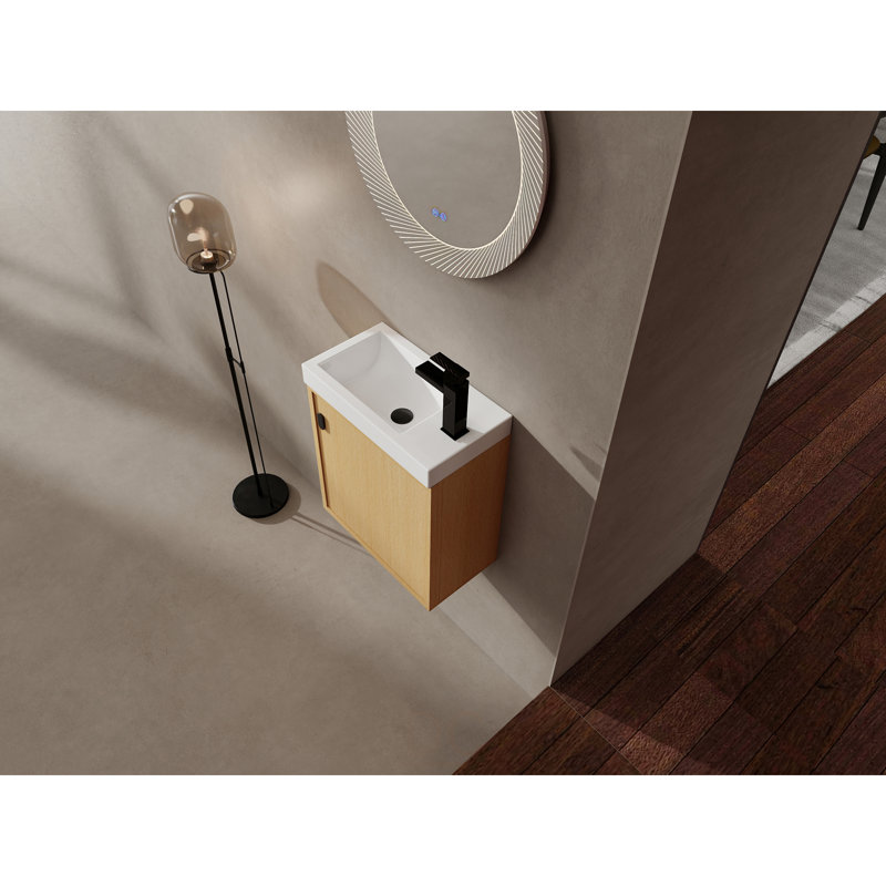Meuble-lavabo mural 18,5 po avec lavabo en résine, porte simple à fermeture douce, panneau de fibres à densité moyenne (KD-Packing)