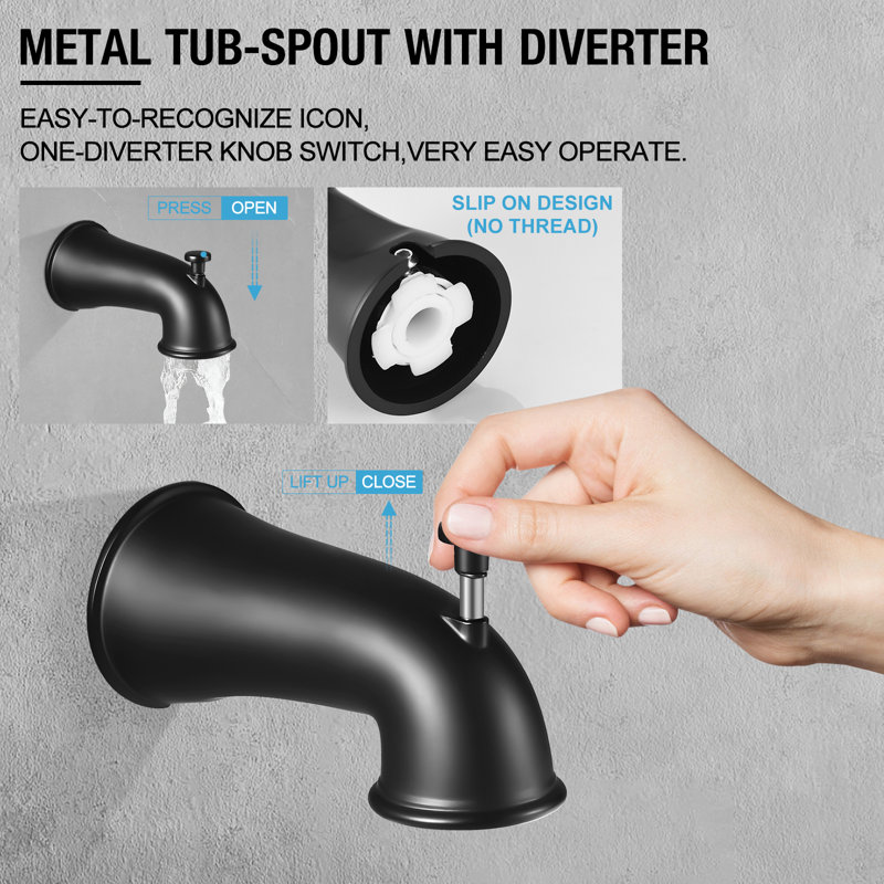 Modern Raincan Round Single-Function Tub and Shower Faucet Set, Valve Trim Kit, Rainfall Shower Head, Matte Black