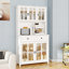 Armoire de rangement pour garde-manger 71 po avec comptoir de four à micro-ondes 71 po, armoire à bahut autoportante avec 3 tablettes réglables, 5 portes en verre et 1 grand tiroir - blanc
