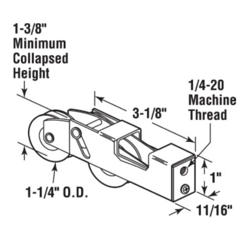 Rouleau tandem Delmar pour portes coulissantes en verre | Roulettes de précision de 1 ¹ / ₄ po en zinc