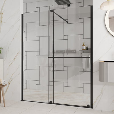 Porte de douche en verre coulissante l 30 à 60 po x H 72 po - Paroi de douche à double usage avec verre trempé épais de 1/4 po, poignée en acier inoxydable et barre de support