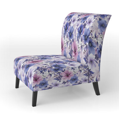 Exquisite Purple Beauty Floral Pattern - Upholstered Farmhouse Slipper Chair, Rustic Floral Accent Chair