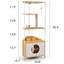 Tour pour chat d'intérieur avec poste d'alimentation et poteau à griffer, blanc et chêne, stable et fonctionnelle, poste de rangement peu encombrant, coffre pour arbre